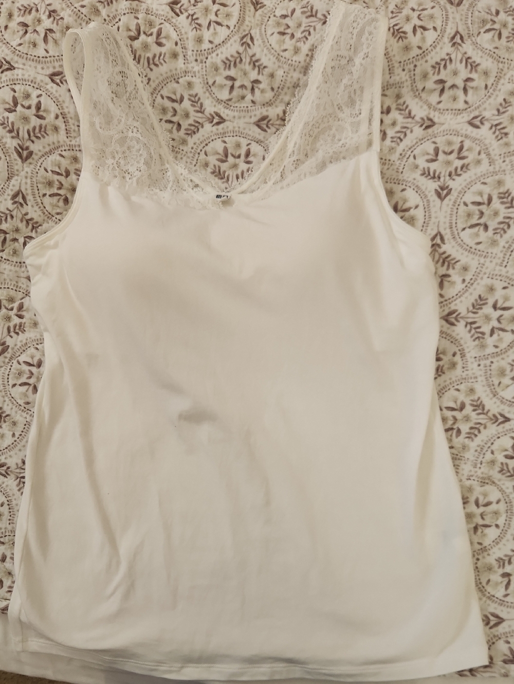 Uniqlo Modal Cotton Lace V-Neck Sleeveless Bra Top Size L In White